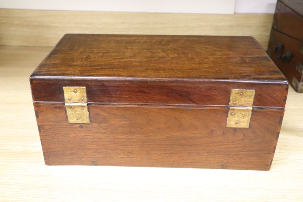 A 19th century Chinese huang huali brass bound box, length 39cm